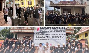 Apel siaga dalam rangka persiapan pengawasan masa tenang, pemungutan dan penghitungan suara pemilihan serentak tahun 2024, di kantor sekretariat panwascam Desa Kumelembuai Atas, Kecamatan Kumelembuai, Sabtu (23/11/2024. (foto:dok panwascam kumelembuai)