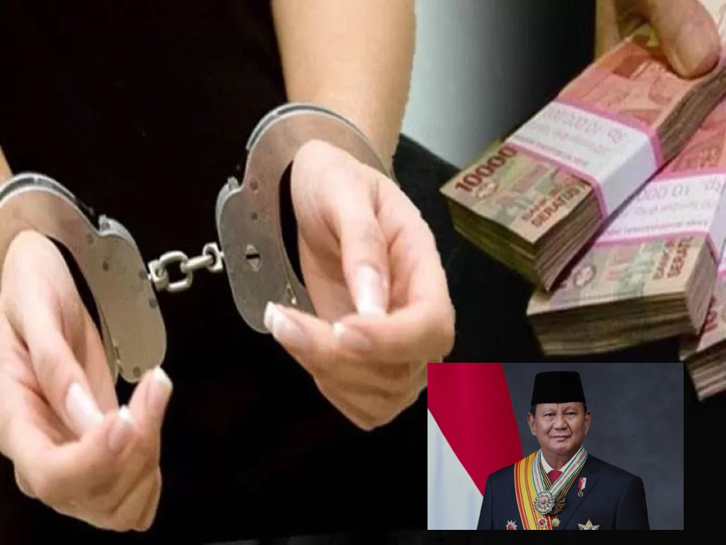 gambar ilustrasi koruptor, insert Presiden Prabowo Subianto