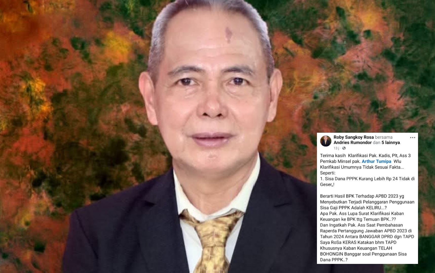 Roby Sangkoy, (foto : ist/insert postingan di facebook)