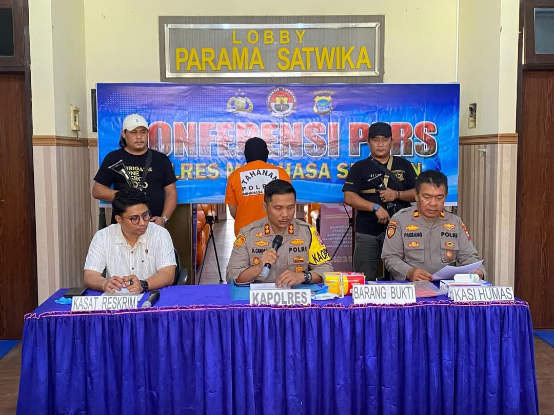 Konferensi pers dilaksanakan di ruang lobby Polres Minsel, Rabu (12/02/2025)