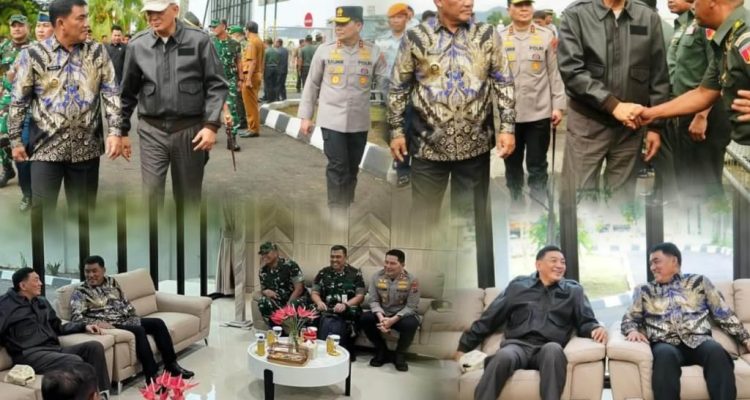 Gubernur Yulius saat menyambut kedatangan Menhan RI Sjafrie Sjamsoeddin, di VIP Bandara Sam Ratulangi, Selasa (18/3/2025). (foto : ist)