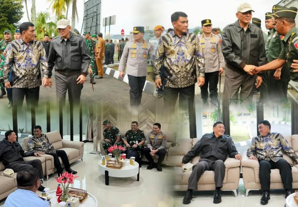 Gubernur Yulius saat menyambut kedatangan Menhan RI Sjafrie Sjamsoeddin, di VIP Bandara Sam Ratulangi, Selasa (18/3/2025). (foto : ist)