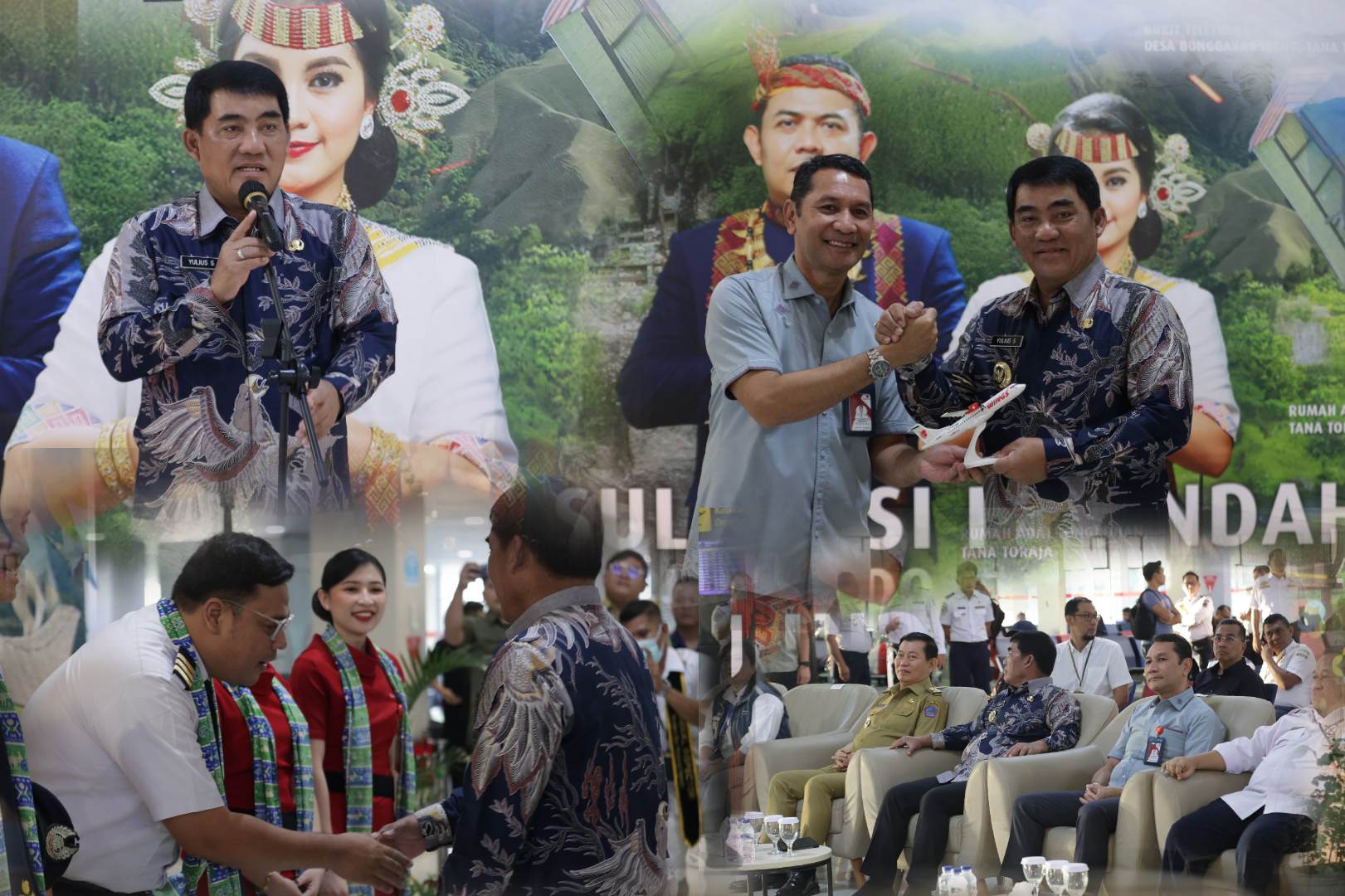 Gubernur Sulut Yulius Selvanus bersama stakeholder di Bandara Sam Ratulangi Manado, Senin (7/7/2025) sebelum terbang menuju Toraja. (foto istimewa/kolase alternatif)