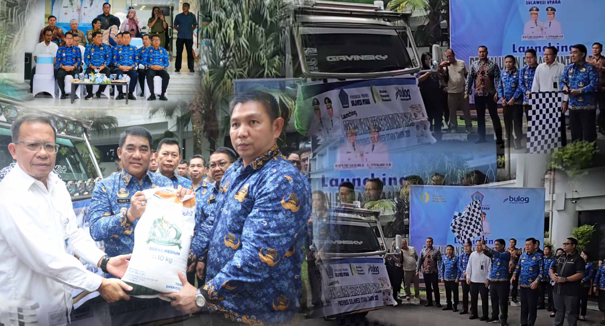 ‎Gubernur Yulius saat Launching Penyaluran Bantuan Pangan di Loby Kantor Gubernur, (foto istimewa/kolase alternatif)