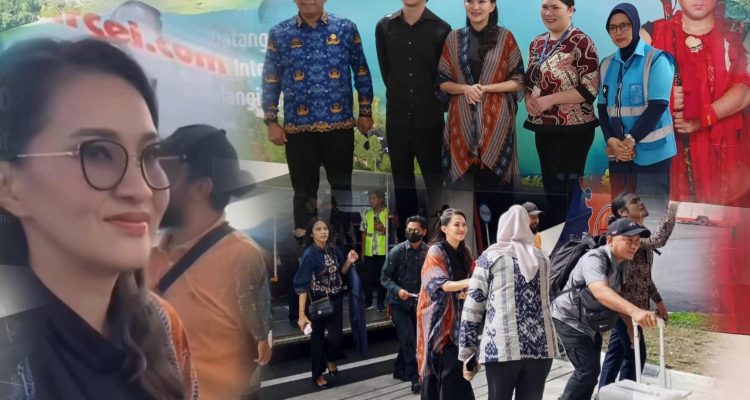 Sherly Tjoanda saat tiba di Bandara Sam Ratulangi Manado, Jumat (18/7/2025). (foto : istimewa/kolase alternatif)