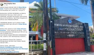 Kantor Dikda Sulut, Insert Postingan akun Roby Sangkoy Rosa di Facebook (foto : istimewa/kolase alternatif)