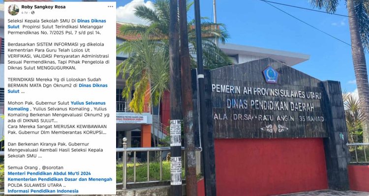 Kantor Dikda Sulut, Insert Postingan akun Roby Sangkoy Rosa di Facebook (foto : istimewa/kolase alternatif)