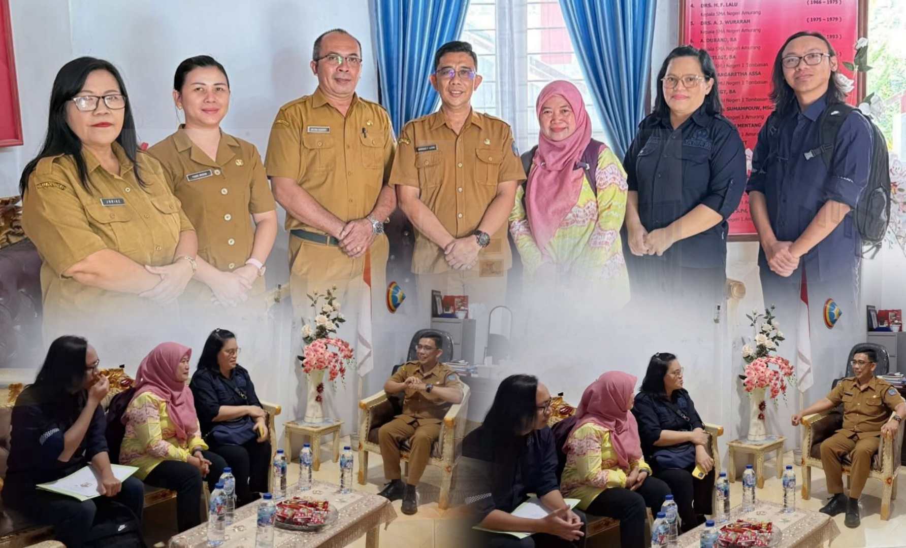 Kunjungan Tim Kementerian Lingkungan Hidup di SMA N 1 Amurang, Senin 11 Agustus (foto istimewa/kolase alternatif)