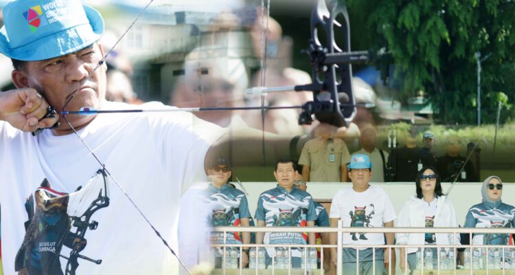 Gubernur Sulawesi Utara (Sulut) Yulius Selvanus resmi membuka kegiatan Gubernur Cup Merah Putih Panahan Sulut Open 2026 di Stadion Klabat Manado, Senin (9/2/2026).