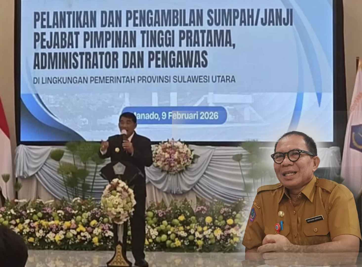 Gubernur Yulius saat melantik dan mengambil sumpah/janji jabatan. Insert : Kadis Perkebunan Darwin Muksin, S.Sos, MM (foto : istimewa)