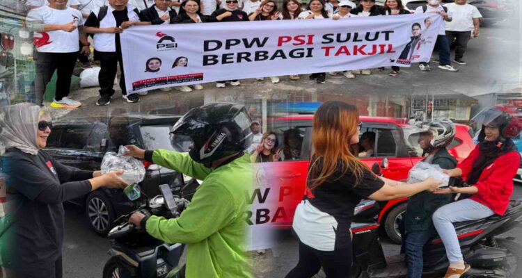 PSI Sulut saat bagikan takjil gratis bagi penggunaan jalan di Pusat Kota Manado, Selasa (10/3/2026)