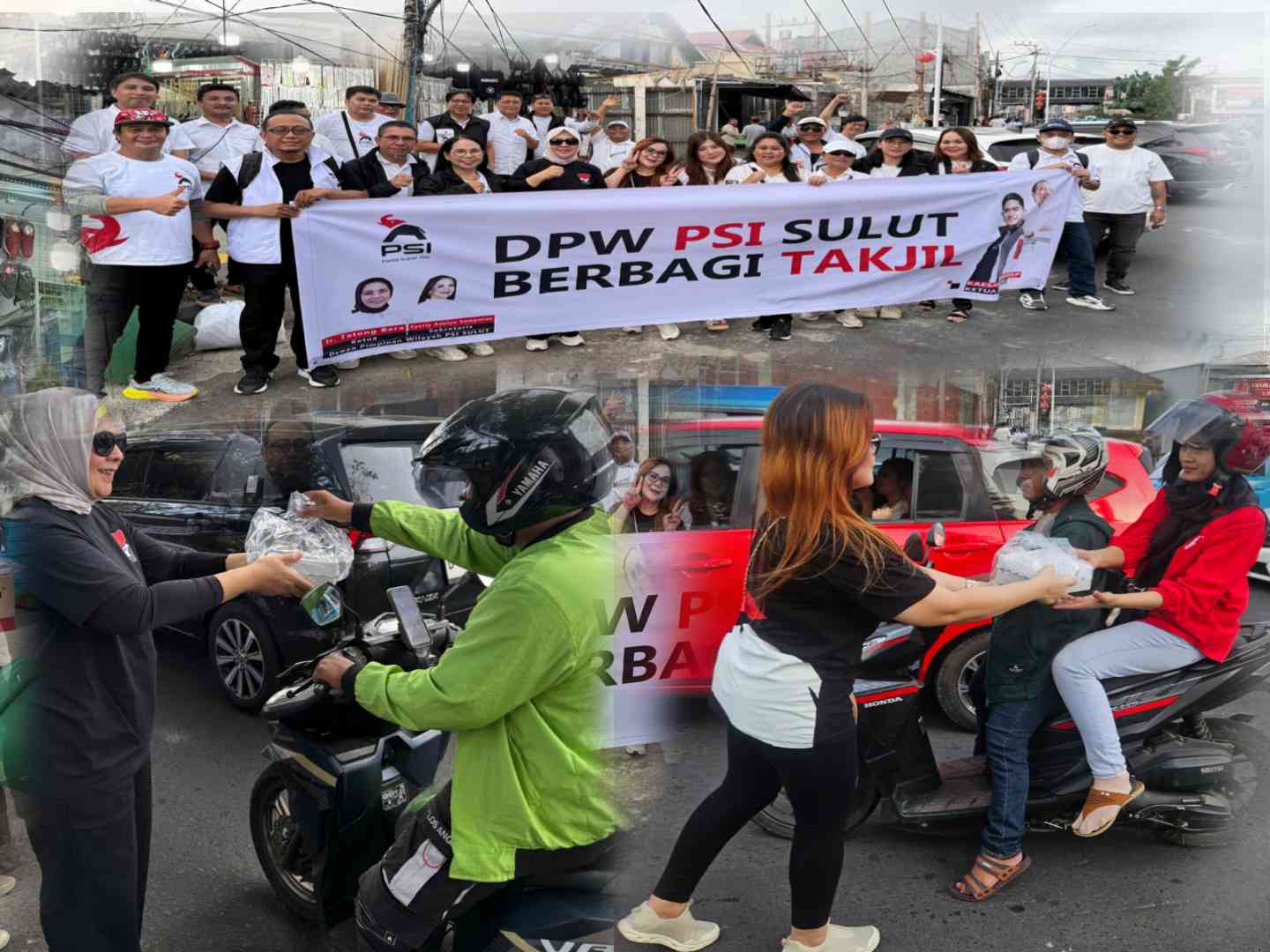 PSI Sulut saat bagikan takjil gratis bagi penggunaan jalan di Pusat Kota Manado, Selasa (10/3/2026)
