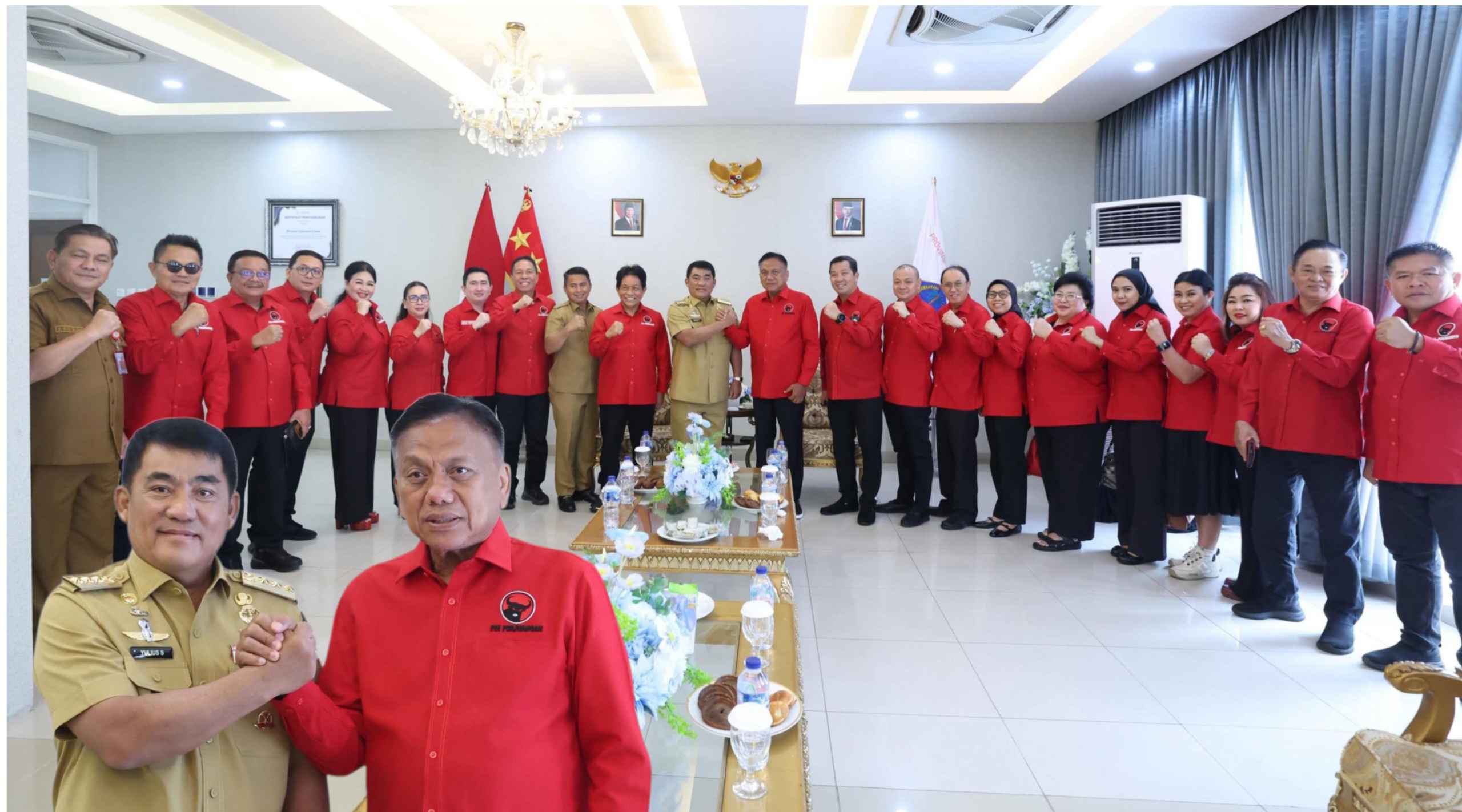 Akrab, momen pertemuan DPD PDI P Sulut dengan Gubernur Yulius Selvanus di Wisma Negara Bumi Beringin Manado, Senin (11/5/2026). (foto : ist / grafis : mediaalternatif)