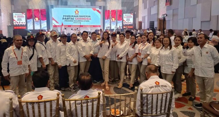 Momen kebersamaan DPC Gerindra Minsel di Rakerda Gerindra, Sabtu (23/5/2026)