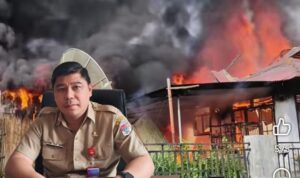 Tangkapan layar foto kebakaran di Desa Suluun Satu, insert Kadis Kominfo Tusrianto Rumengan (grafis : alternatif)