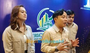 Hizkia Sembel didampingi pengurus BPD Hipmi Sulut, Ramon Karamoy dan Penzy Manalip. (foto : mediaalternatif)