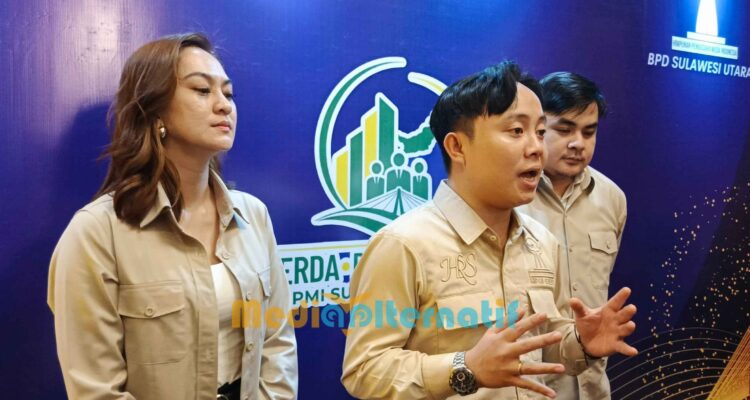 Hizkia Sembel didampingi pengurus BPD Hipmi Sulut, Ramon Karamoy dan Penzy Manalip. (foto : mediaalternatif)