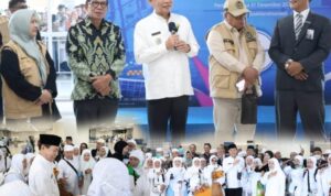 Wagub Victor Mailangkay saat menyambut kepulangan 385 jemaah haji