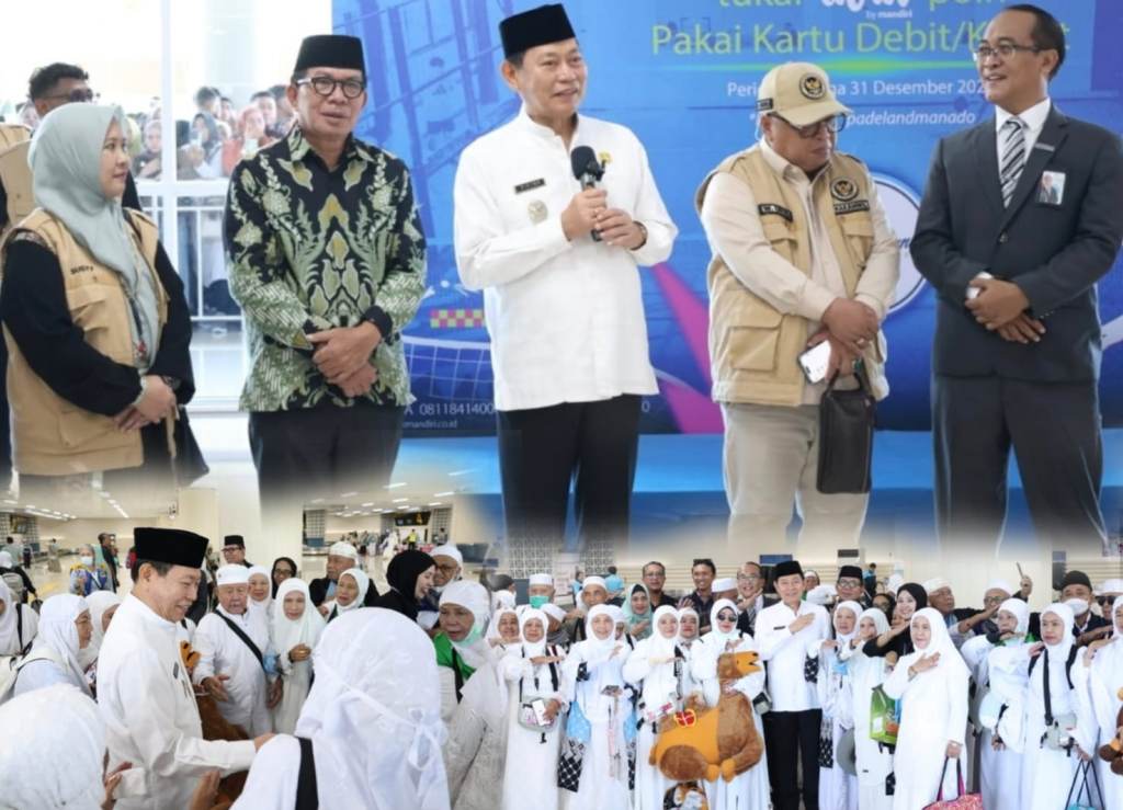 Wagub Victor Mailangkay saat menyambut kepulangan 385 jemaah haji