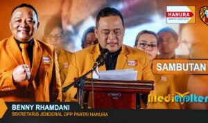 Sekjen DPP Hanura Benny Rhamdani saat membawakan sambutan dalam Pelantikan pengurus DPD Hanura Sulut, (foto : mediaalternatif)