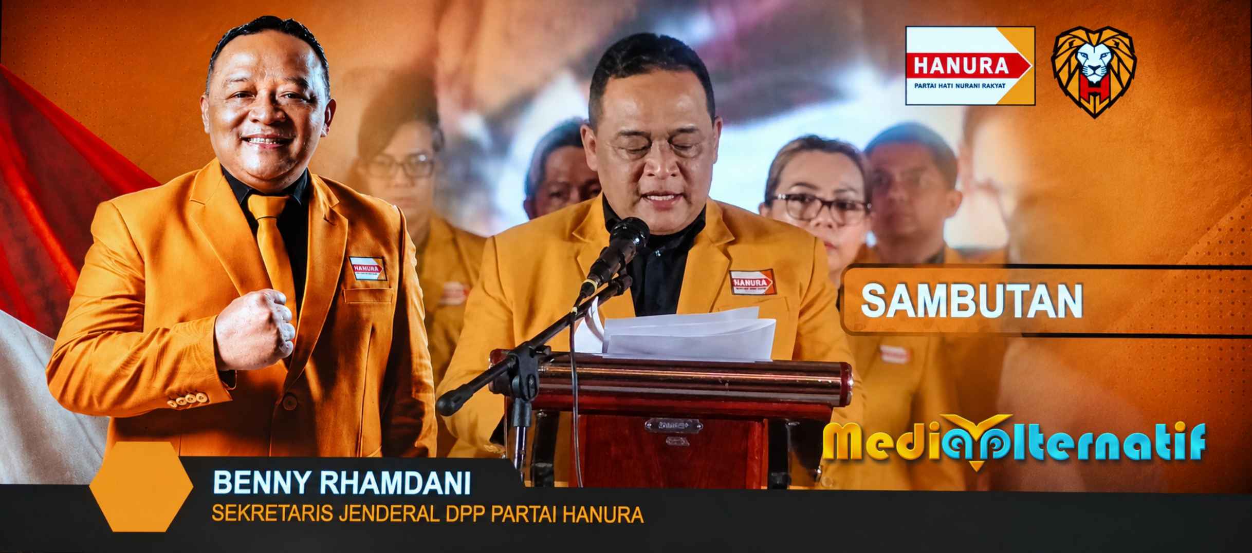 Sekjen DPP Hanura Benny Rhamdani saat membawakan sambutan dalam Pelantikan pengurus DPD Hanura Sulut, (foto : mediaalternatif)