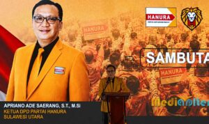 Ketua DPD Hanura Sulut Apriano Ade Saerang (AAS) saat membawakan sambutan usai dilantik Sekjen DPP Benny Rhamdani Ketua DPD Hanura Sulut Apriano Ade Saerang (AAS) saat membawakan sambutan usai dilantik Sekjen DPP Benny Rhamdani. (foto : mediaalternatif)