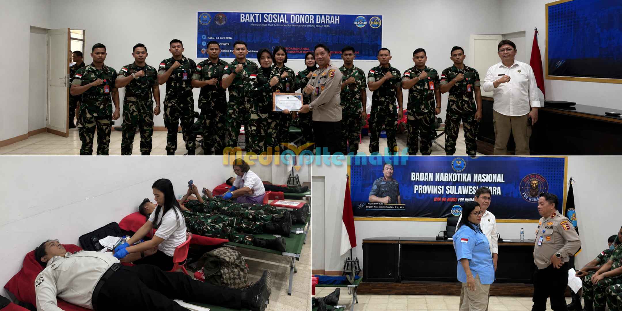 Kegiatan donor darah BNNP Sulut, Rabu (24/6/2026). (foto:dok.BNNP/grafis:mediaalternatif)