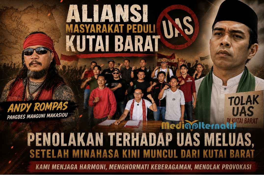 Konferensi Pers Aliansi Masyarakat Peduli Kutai Barat (Kubar), insert foto Panglima Besar Andy Rompas. (foto : ist)