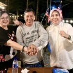 James Sumendap diapit Ketua dan Sekretaris DPW PSI Sulut di Camp James, Remboken, Senin (29/6/2026). (dok.SAS)