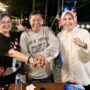 James Sumendap diapit Ketua dan Sekretaris DPW PSI Sulut di Camp James, Remboken, Senin (29/6/2026). (dok.SAS)