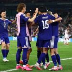 Para pemain Jepang merayakan gol ke gawang Tunisia di laga Grup F Piala Dunia 2026. (REUTERS/Daniel Becerril)