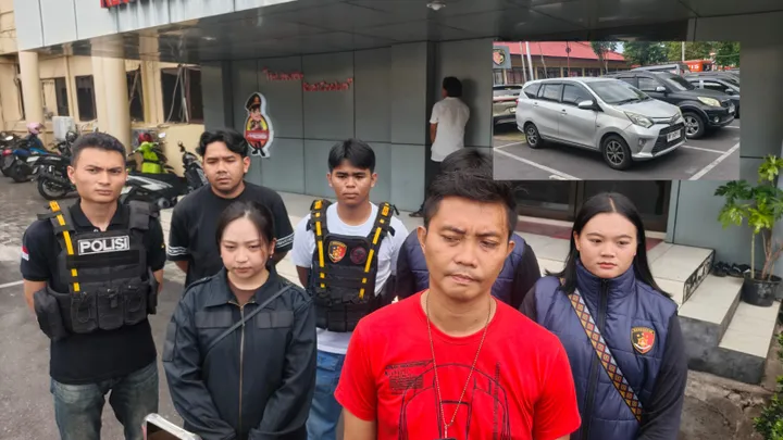 Tim URC Ditreskrimum Polda Sulut mengamankan pelaku dan mobil yang digelapkan. (dok.istimewa)