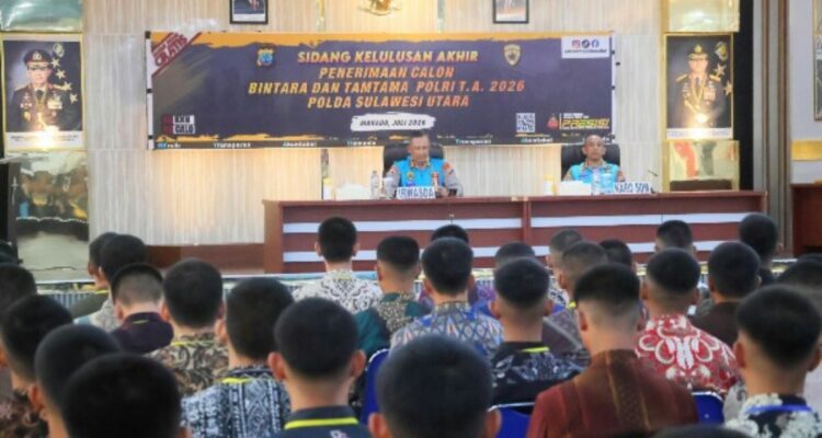 Sidang Akhir Tingkat Panitia Daerah (Panda) Penerimaan Bintara dan Tamtama Polri Tahun Anggaran 2026 di Aula Catur Prasetya Polda Sulut, Jumat (3/7/2026).