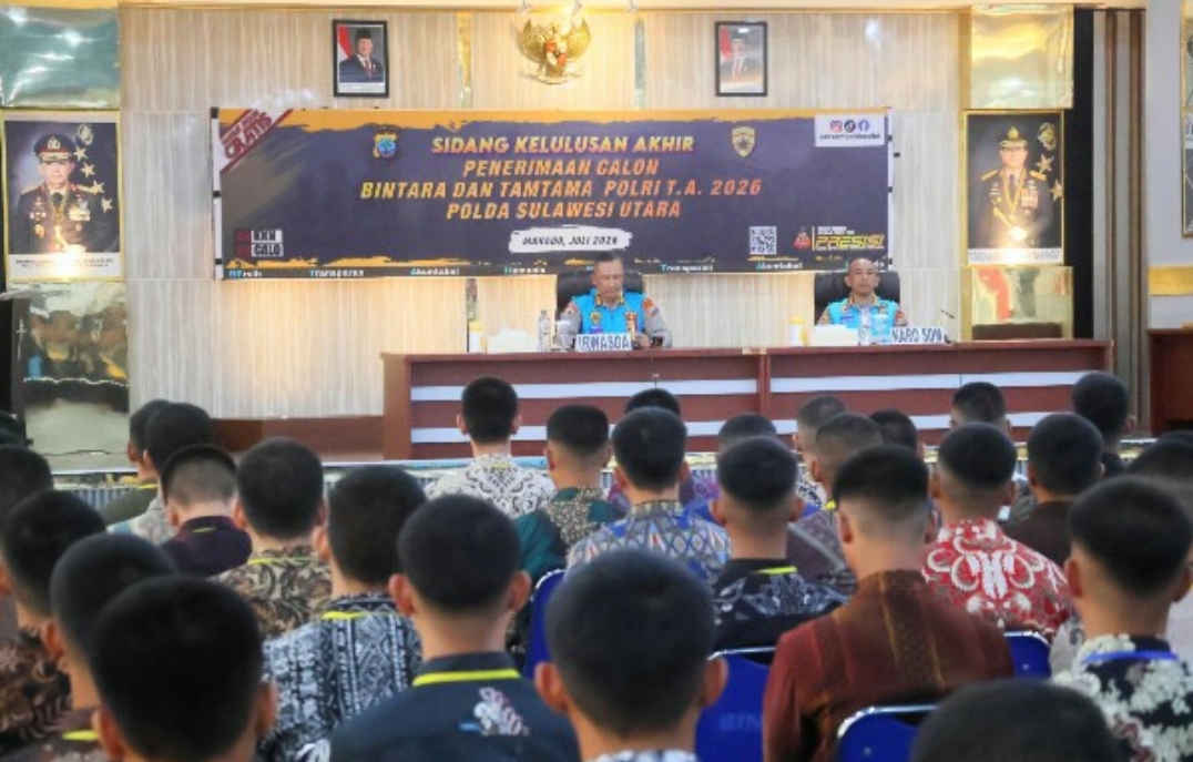 Sidang Akhir Tingkat Panitia Daerah (Panda) Penerimaan Bintara dan Tamtama Polri Tahun Anggaran 2026 di Aula Catur Prasetya Polda Sulut, Jumat (3/7/2026).