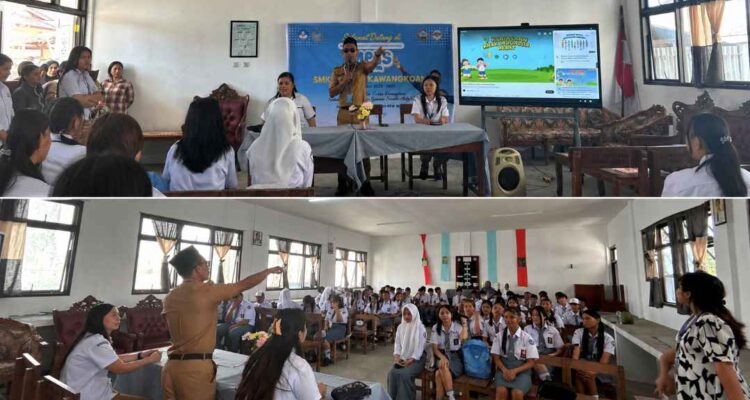 Kepala SMK Kristen Kawangkoan, Stevie Pangkey, S.Pd., M.Pd saat memberikan arahan dalam giat MPLS. (dok.istimewa)