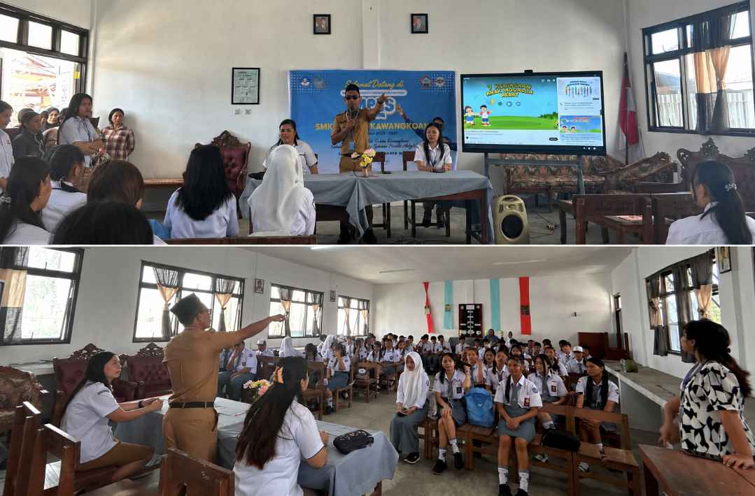 Kepala SMK Kristen Kawangkoan, Stevie Pangkey, S.Pd., M.Pd saat memberikan arahan dalam giat MPLS. (dok.istimewa)