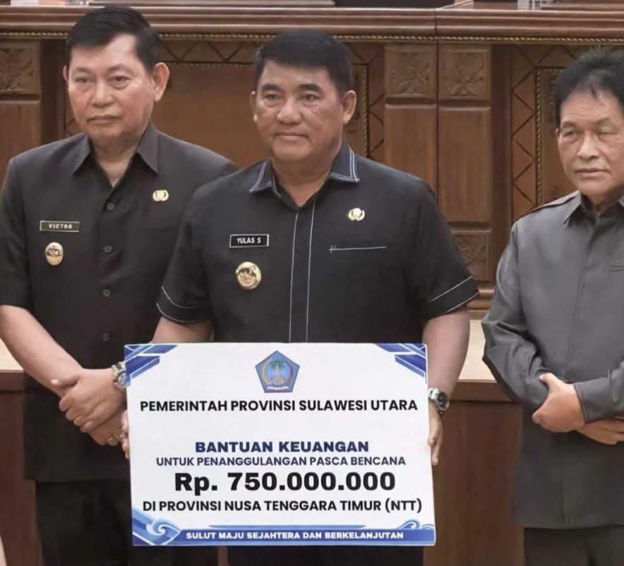 ‎Si Tou Timou Tumou Tou, bantuan diserahkan secara simbolis oleh Gubernur Sulawesi Utara Yulius Selvanus di ruang sidang Paripurna DPRD Sulut, Senin (24/8/2026).
