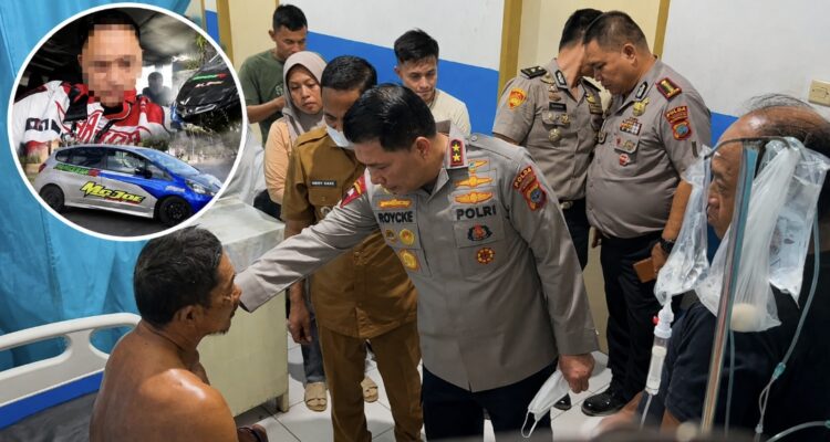Kapolda Sulawesi Utara Irjen Pol Roycke Harry Langie saat membesuk korban tragedi drage race kotamobagu, insert pembalap tim Pangeran 05 Mc Joe Tian Ngantung. (dok.ist)