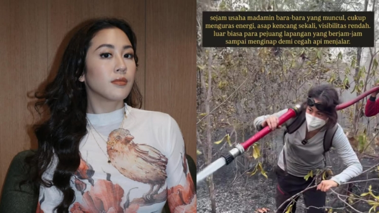 Artis Sherina Munaf saat ikut langsung membantu memadamkan karhutla di Kalimantan Tengah. (dok.sherinamunaf)