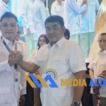 Ketua DPD Gerindra Sulut Yulius Selvanus bersama Ketua OKK Gerindra Manado Andre Mawey saat Rakercab Gerindra Manado di Courtyard by Marriott Manado, Sabtu (5/9/2026). (dok.mediaalternatif)