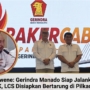 Ketua DPD Gerindra Sulut Mayjen TNI (Purn) Yulius Selvanus, SE dan Ketua DPC Gerindra Manado, Louis Carl Schramm, SH, MH. Insert Ketua Bappilu Gerindra Manado Theodoron Runtuwene, SH, MH