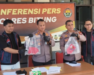 Press Release Pengungkapan dan Penangkapan Perkara Dugaan Tindak Pidana Pencurian, yang dilaksanakan pada Sabtu (19/9/2026) sekitar pukul 09.00 WITA, bertempat di Lobby Mako Polres Bitung. (dok.istimewa)
